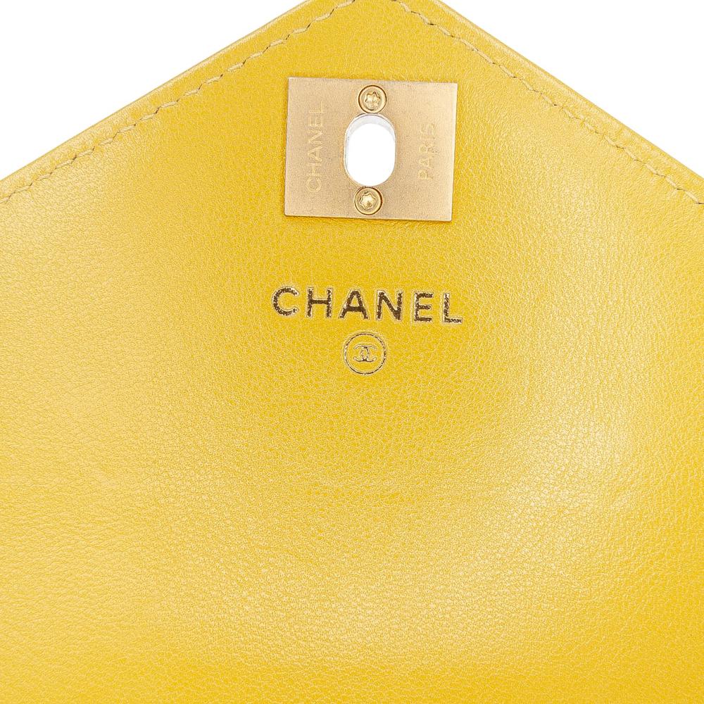Chanel B Chanel Yellow Lambskin Leather Leather Small Reversed Chevron Lambskin Flap Italy