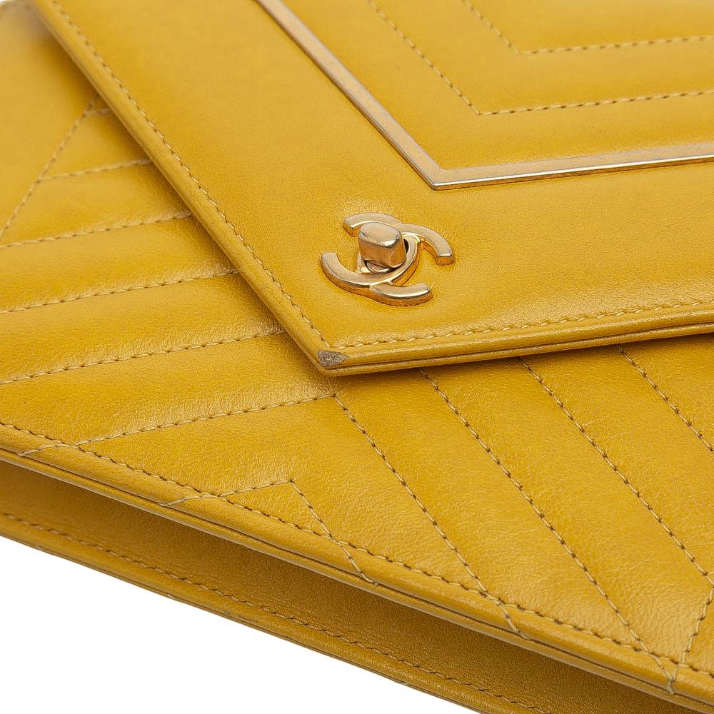 Chanel B Chanel Yellow Lambskin Leather Leather Small Reversed Chevron Lambskin Flap Italy