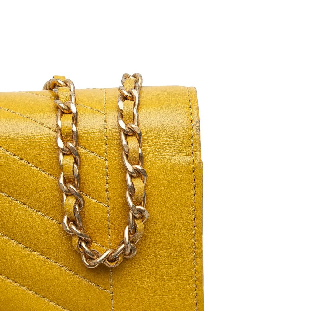 Chanel B Chanel Yellow Lambskin Leather Leather Small Reversed Chevron Lambskin Flap Italy
