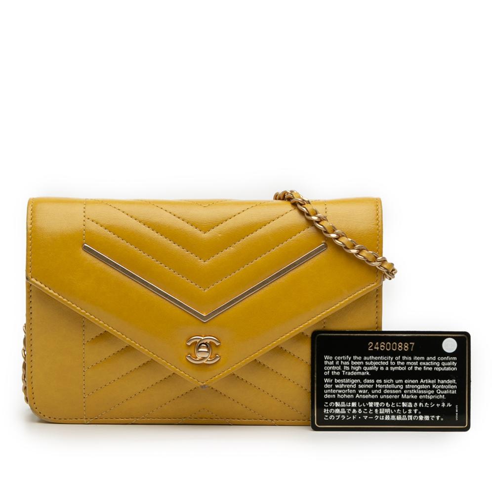 Chanel B Chanel Yellow Lambskin Leather Leather Small Reversed Chevron Lambskin Flap Italy