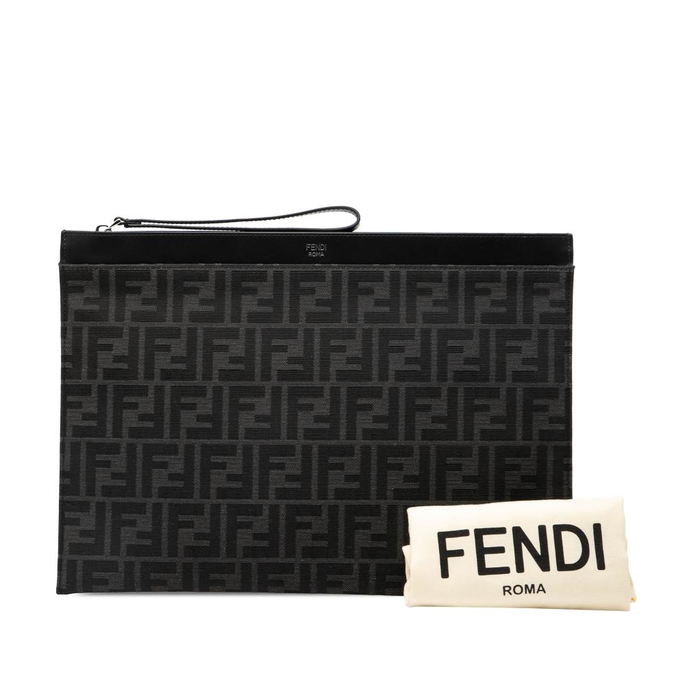 Fendi AB Fendi Black Canvas Fabric Large Zucca Flat Pouch Italy