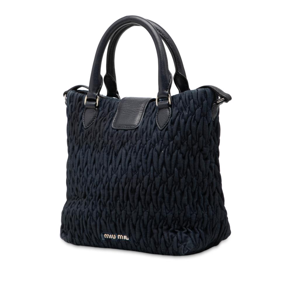 Miu Miu B Miu Miu Blue Navy Denim Fabric Matelasse Crystal Satchel Italy