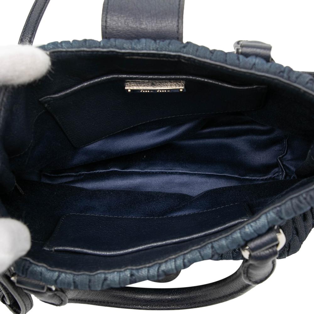 Miu Miu B Miu Miu Blue Navy Denim Fabric Matelasse Crystal Satchel Italy