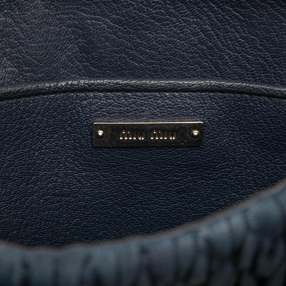 Miu Miu B Miu Miu Blue Navy Denim Fabric Matelasse Crystal Satchel Italy