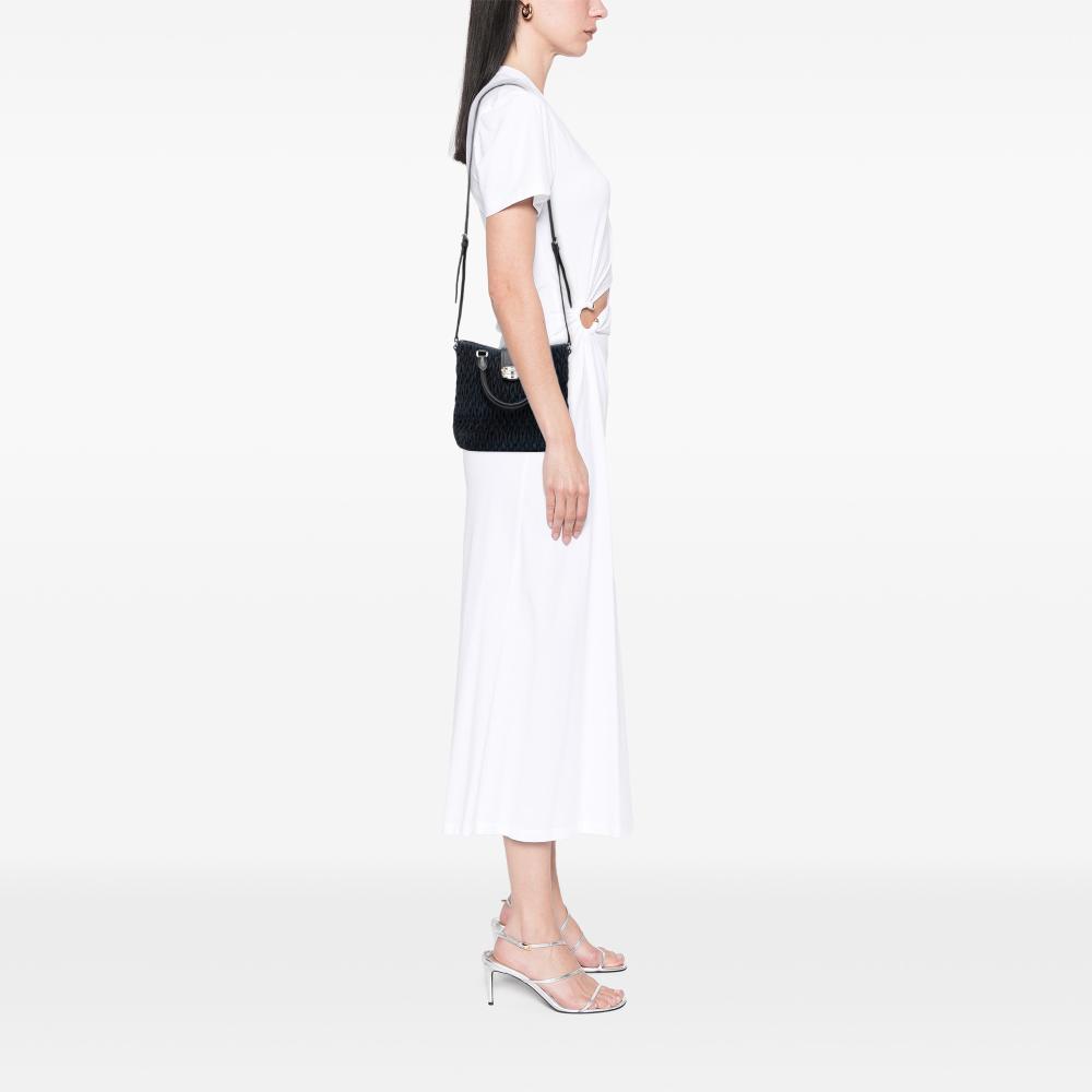 Miu Miu B Miu Miu Blue Navy Denim Fabric Matelasse Crystal Satchel Italy