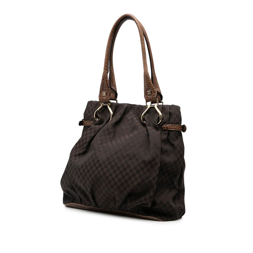 Celine B Celine Brown Dark Brown Canvas Fabric Embossed Leather Trimmed Macadam Vertical Tote China