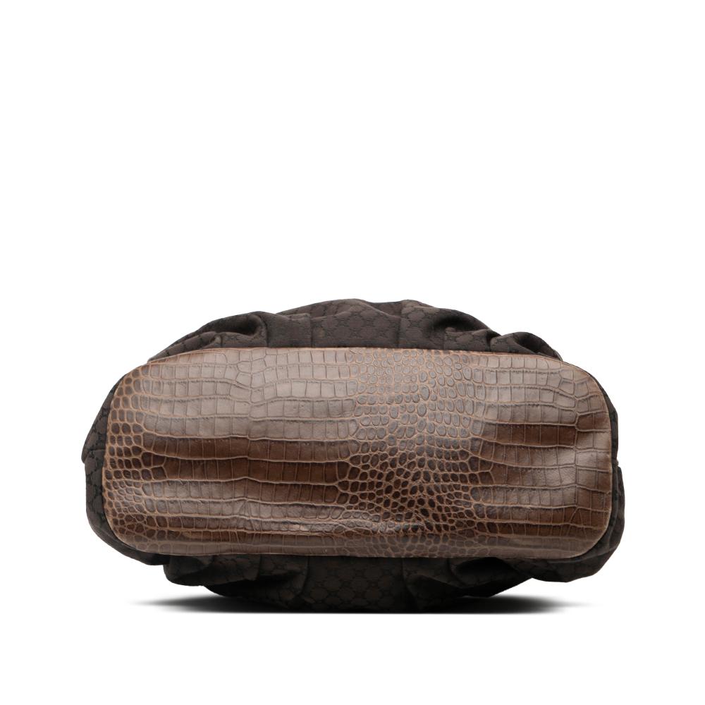 Celine B Celine Brown Dark Brown Canvas Fabric Embossed Leather Trimmed Macadam Vertical Tote China