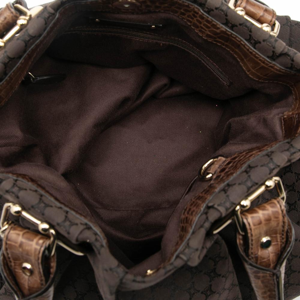 Celine B Celine Brown Dark Brown Canvas Fabric Embossed Leather Trimmed Macadam Vertical Tote China