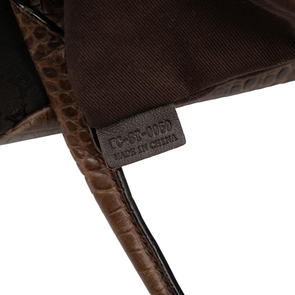 Celine B Celine Brown Dark Brown Canvas Fabric Embossed Leather Trimmed Macadam Vertical Tote China