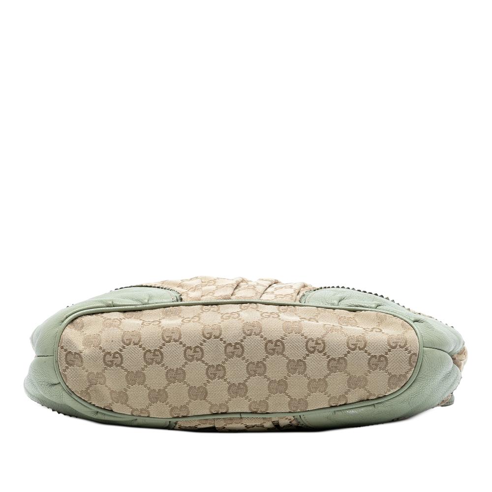 Gucci B Gucci Brown Beige with Green Mint Canvas Fabric Small GG Tribeca Tote Italy