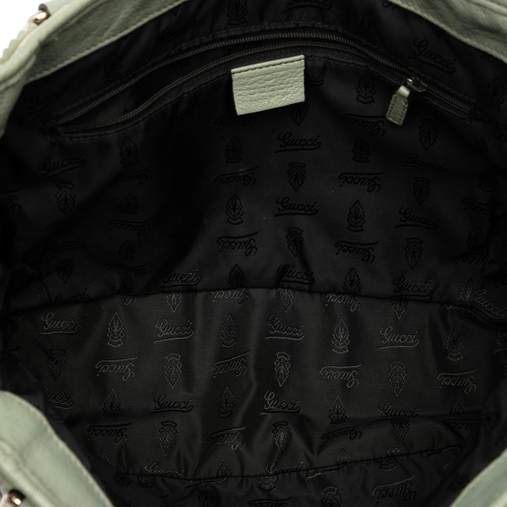 Gucci B Gucci Brown Beige with Green Mint Canvas Fabric Small GG Tribeca Tote Italy