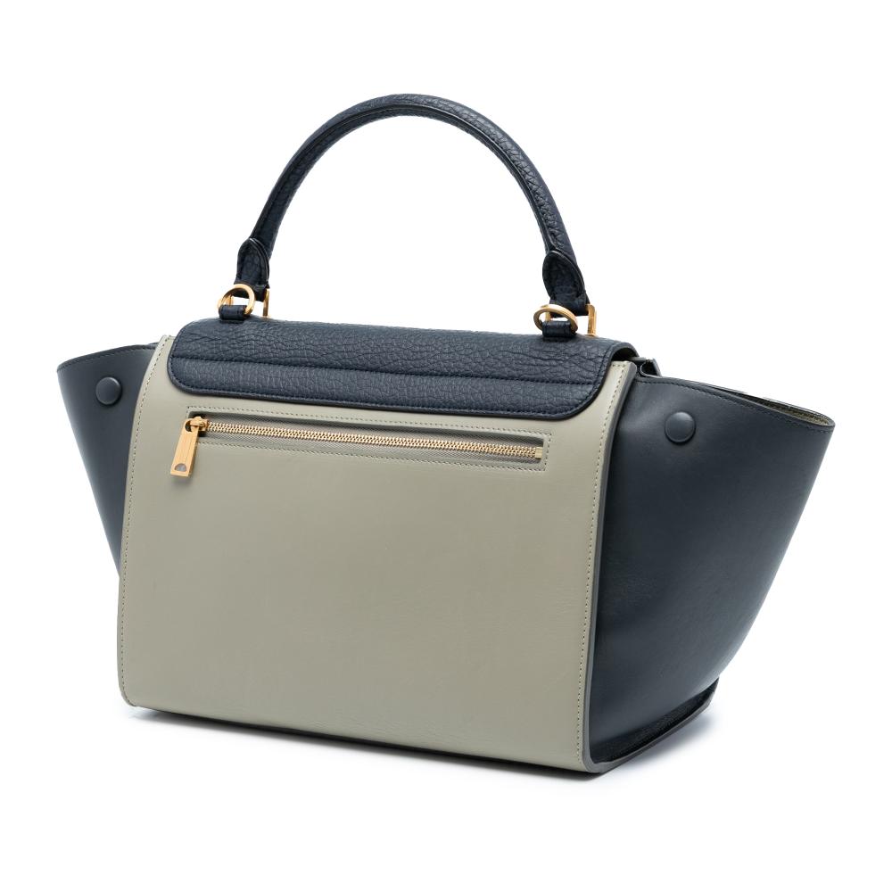 Celine B Celine Blue Navy with Multi Calf Leather Medium Tricolor Trapeze Satchel Italy