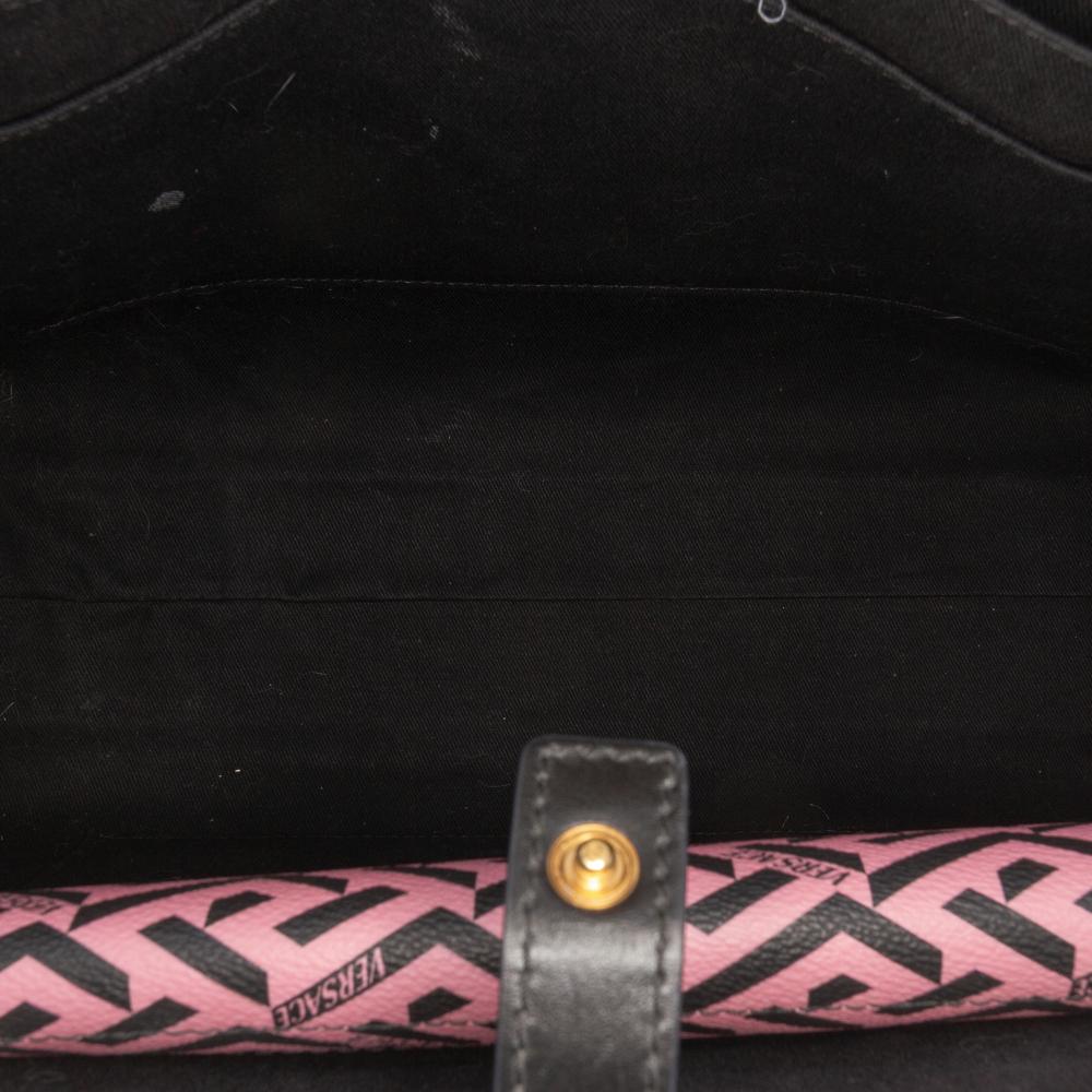 Versace AB Versace Pink with Multi Coated Canvas Fabric Multicolor La Greca Tote Italy