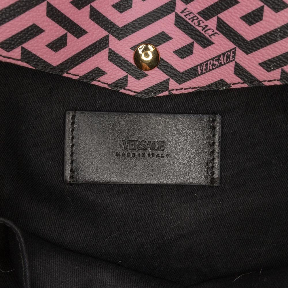 Versace AB Versace Pink with Multi Coated Canvas Fabric Multicolor La Greca Tote Italy