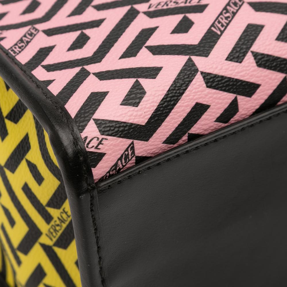 Versace AB Versace Pink with Multi Coated Canvas Fabric Multicolor La Greca Tote Italy