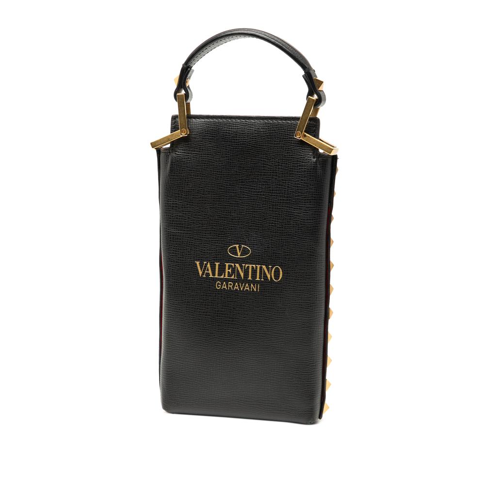 Valentino B Valentino Black Calf Leather Rockstud Alcove Smartphone Case Italy
