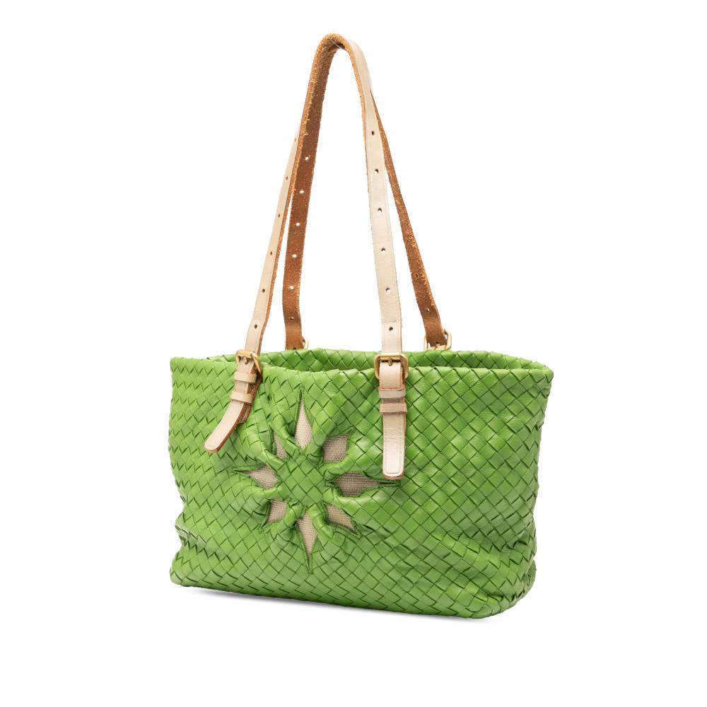 Bottega Veneta B Bottega Veneta Green Nappa Leather Leather Nappa Intrecciato Marquise Flower Tote Italy