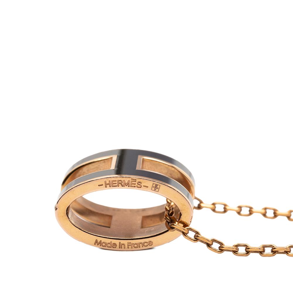 Hermès B Hermès Gold with Black Gold Plated Metal Enamel Pop H Pendant Necklace France