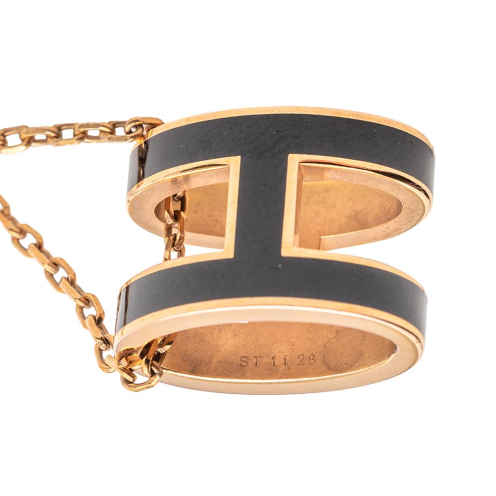 Hermès B Hermès Gold with Black Gold Plated Metal Enamel Pop H Pendant Necklace France