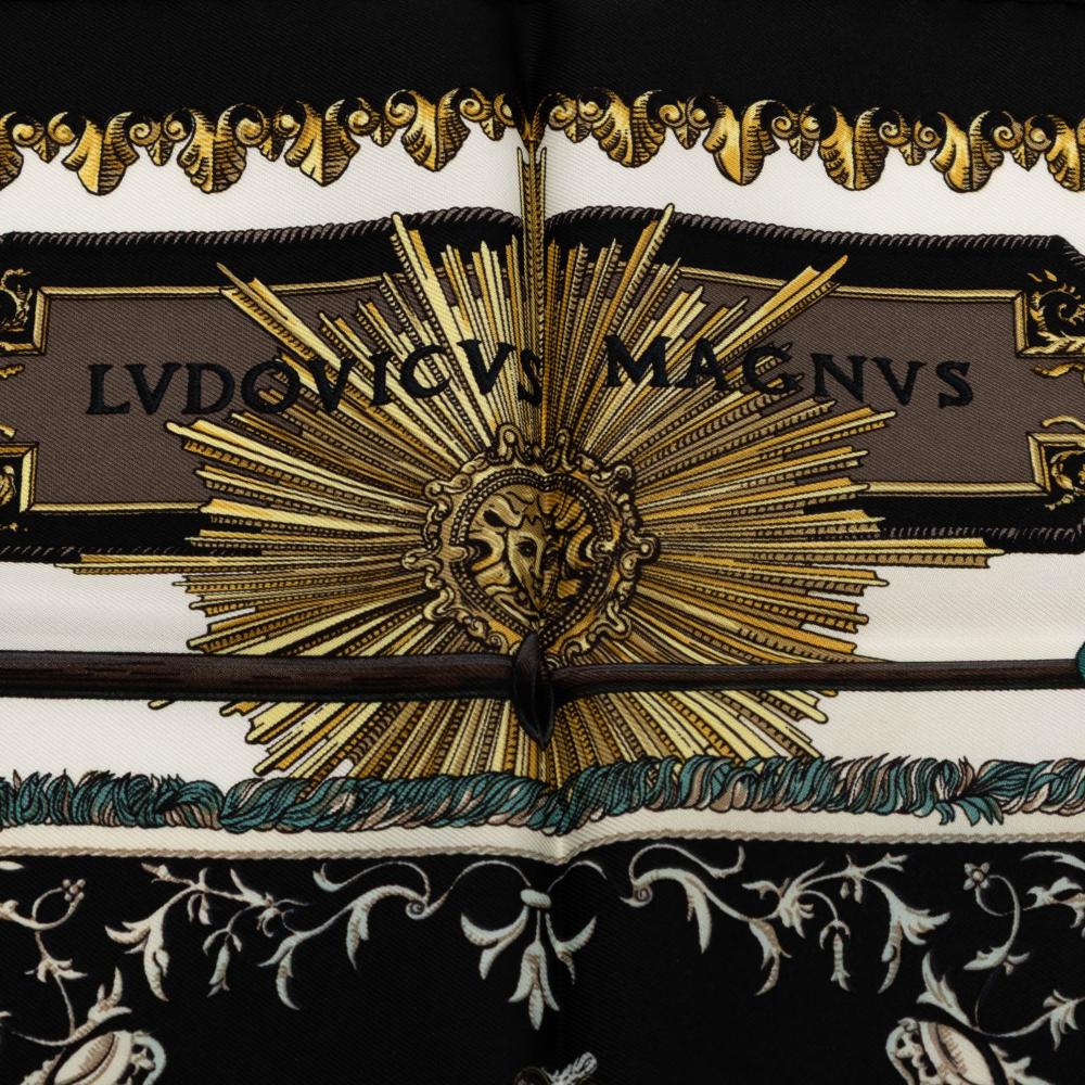 Hermès A Hermès White with Black Silk Fabric Ludovicus Magnus Handkerchief France