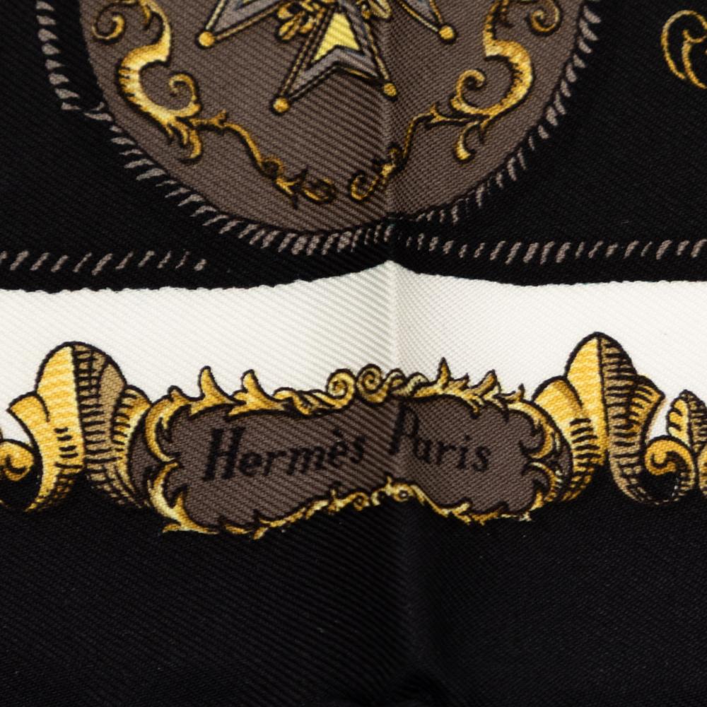 Hermès A Hermès White with Black Silk Fabric Ludovicus Magnus Handkerchief France