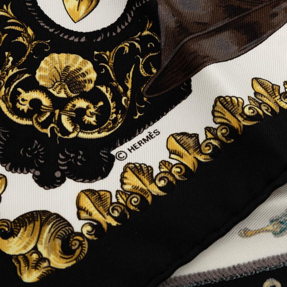 Hermès A Hermès White with Black Silk Fabric Ludovicus Magnus Handkerchief France