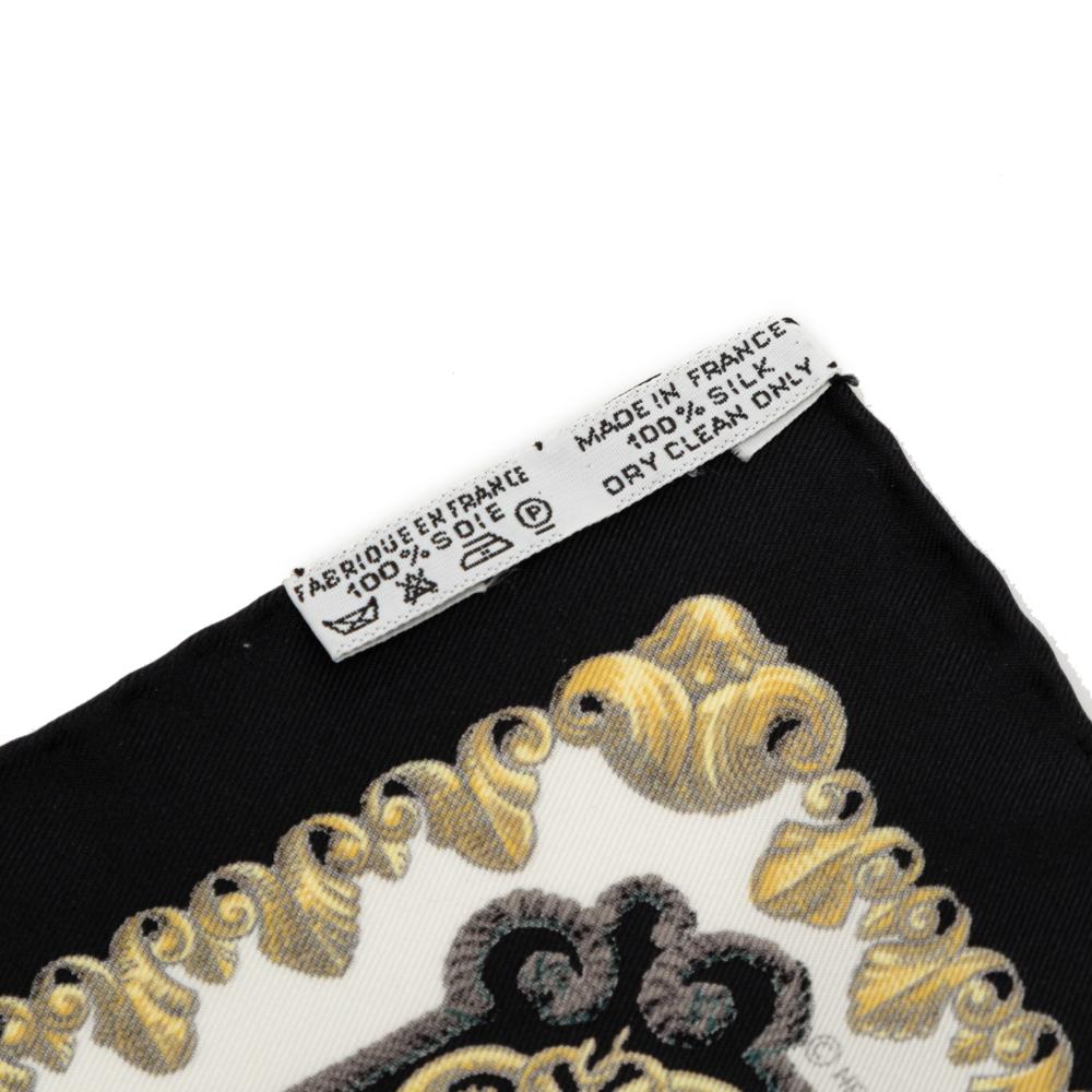Hermès A Hermès White with Black Silk Fabric Ludovicus Magnus Handkerchief France