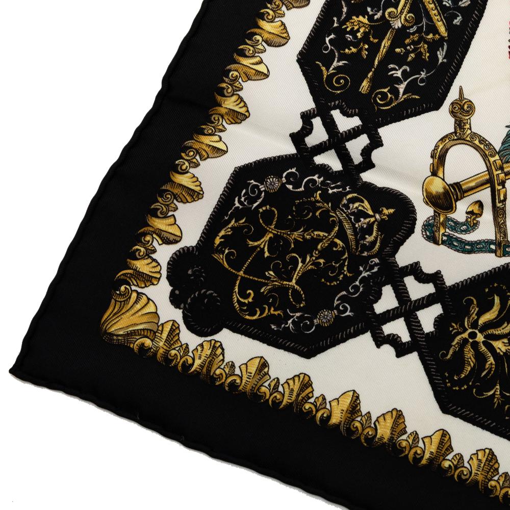 Hermès A Hermès White with Black Silk Fabric Ludovicus Magnus Handkerchief France
