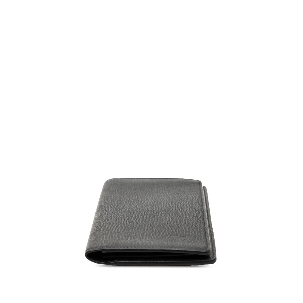 Louis Vuitton B Louis Vuitton Black Taiga Leather Leather Taiga Brazza Wallet France