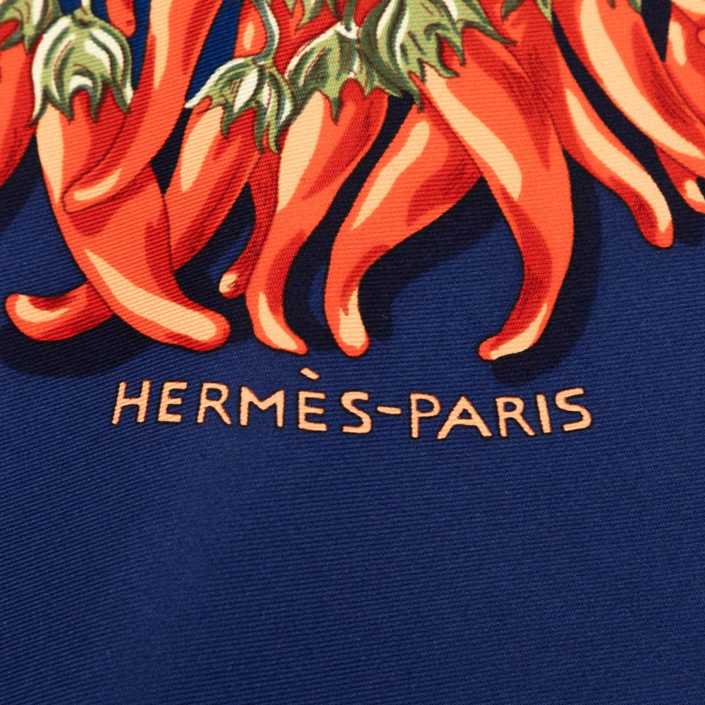 Hermès A Hermès Blue Dark Blue with Multi Silk Fabric Aux Pays Des Epices Scarf France