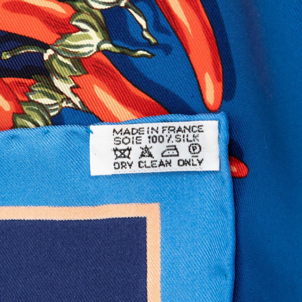 Hermès A Hermès Blue Dark Blue with Multi Silk Fabric Aux Pays Des Epices Scarf France