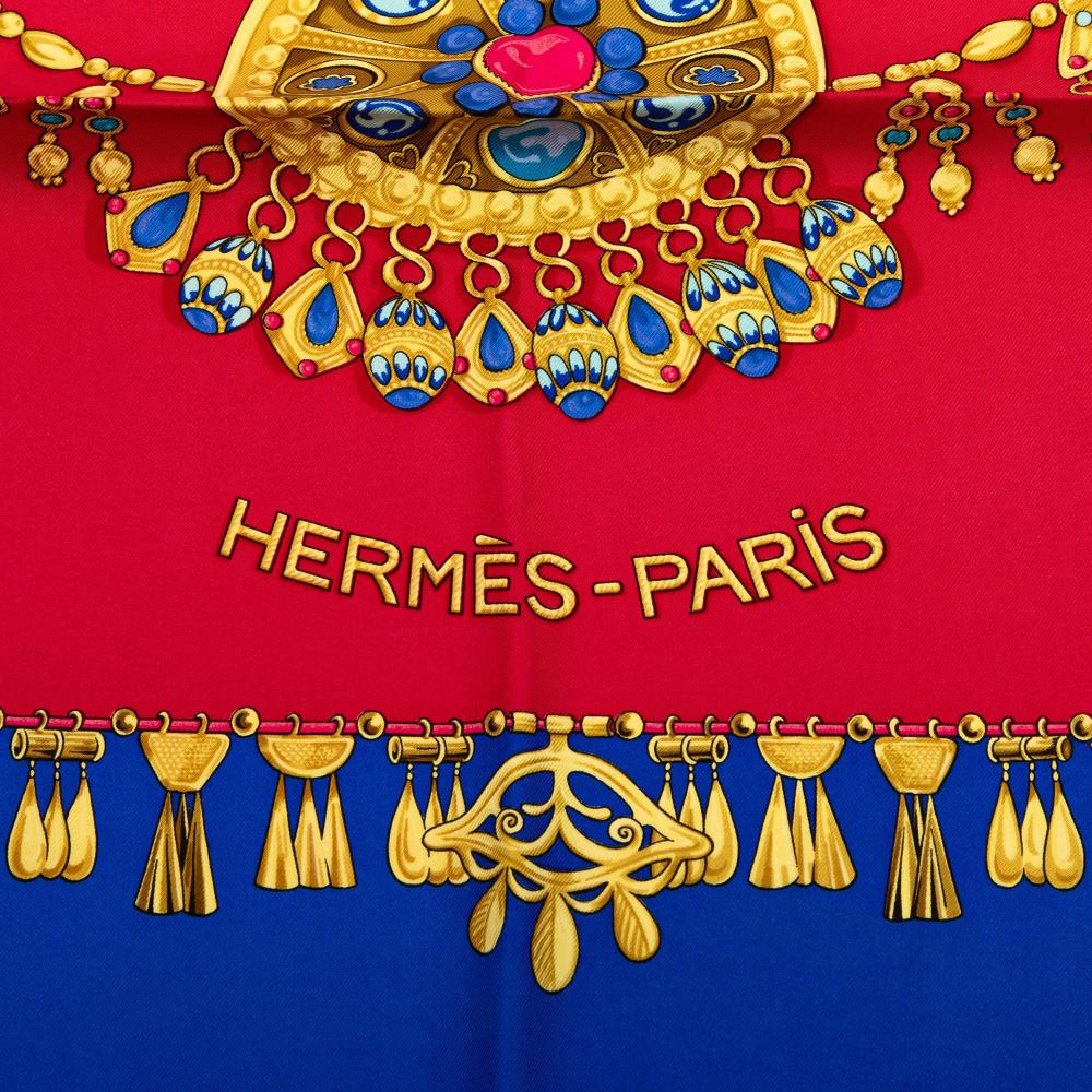 Hermès AB Hermès Red with Blue Silk Fabric Parures des Sables Twilly Scarf France