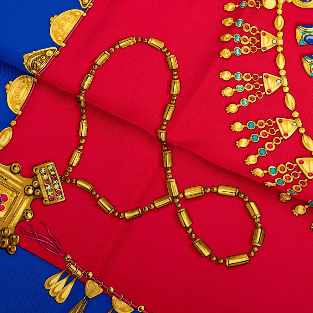Hermès AB Hermès Red with Blue Silk Fabric Parures des Sables Twilly Scarf France