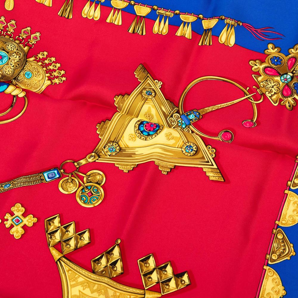 Hermès AB Hermès Red with Blue Silk Fabric Parures des Sables Twilly Scarf France