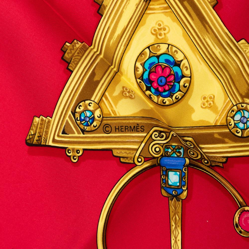 Hermès AB Hermès Red with Blue Silk Fabric Parures des Sables Twilly Scarf France