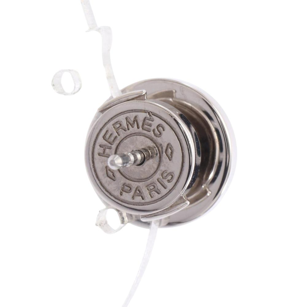 Hermès B Hermès Silver Stainless Steel Metal Logo Round Push Back Earrings France