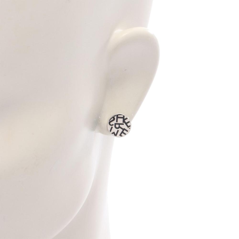 Hermès B Hermès Silver Stainless Steel Metal Logo Round Push Back Earrings France