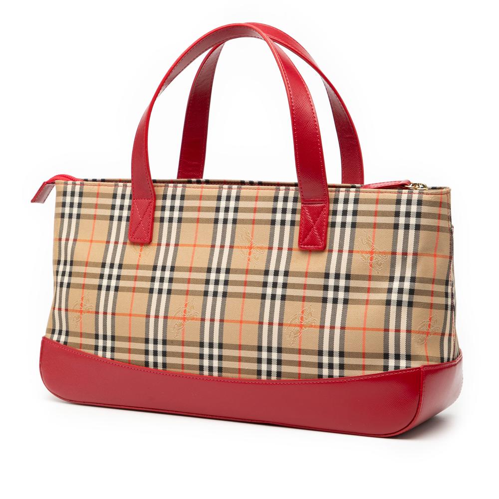 Burberry B Burberry Brown Beige with Red Canvas Fabric Haymarket Check Handbag United Kingdom
