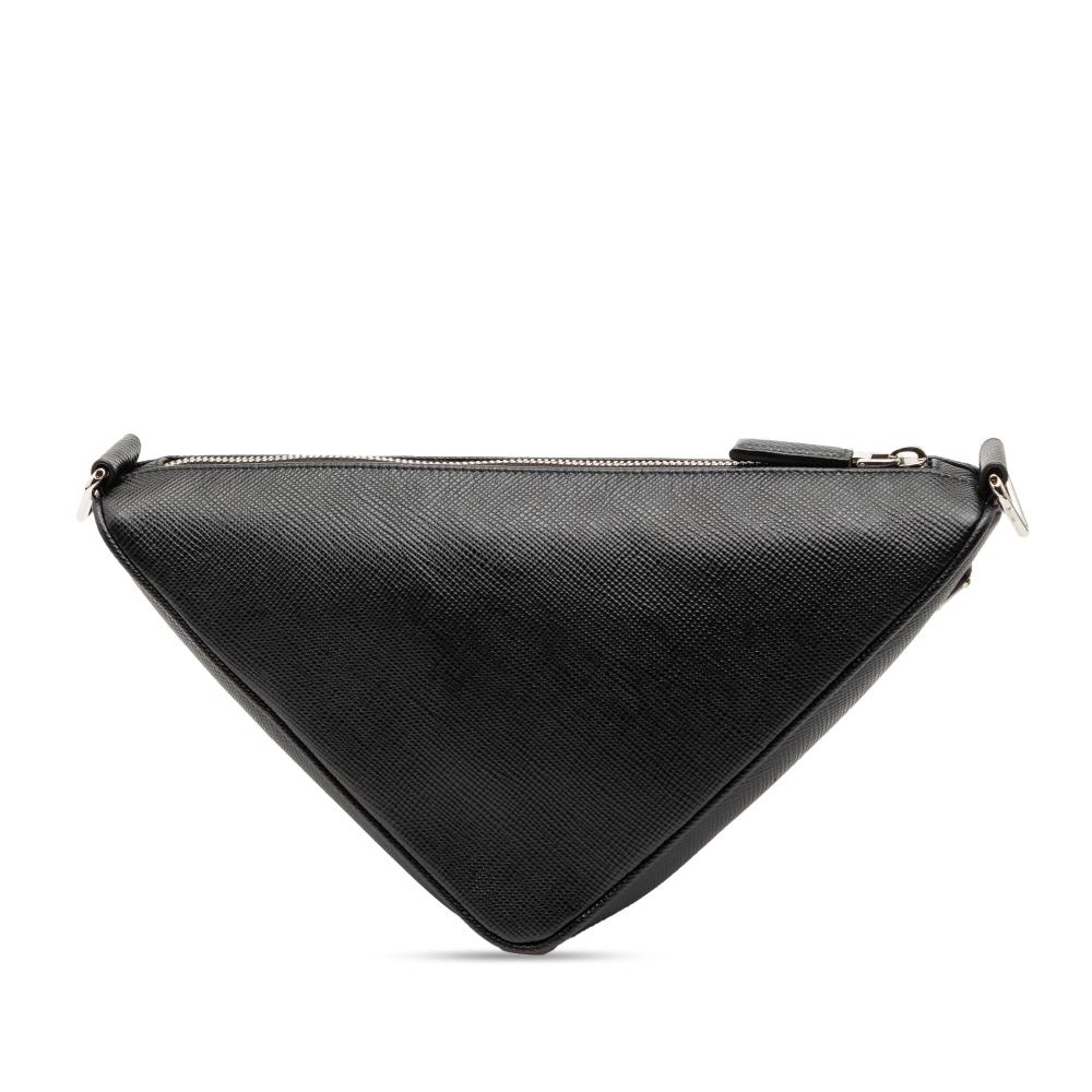 Prada AB Prada Black Saffiano Leather Triangle Logo Crossbody Italy