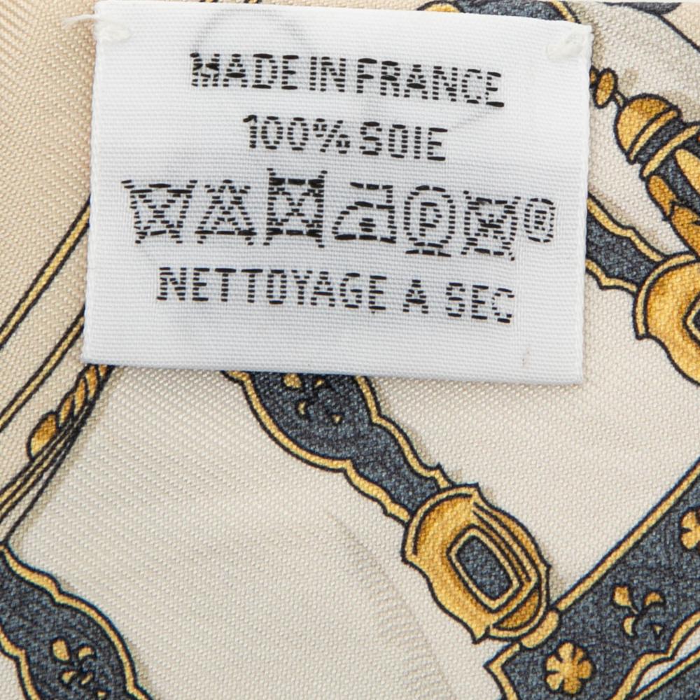 Hermès B Hermès Brown Light Beige with Multi Silk Fabric Grand Apparat Twilly Scarf France