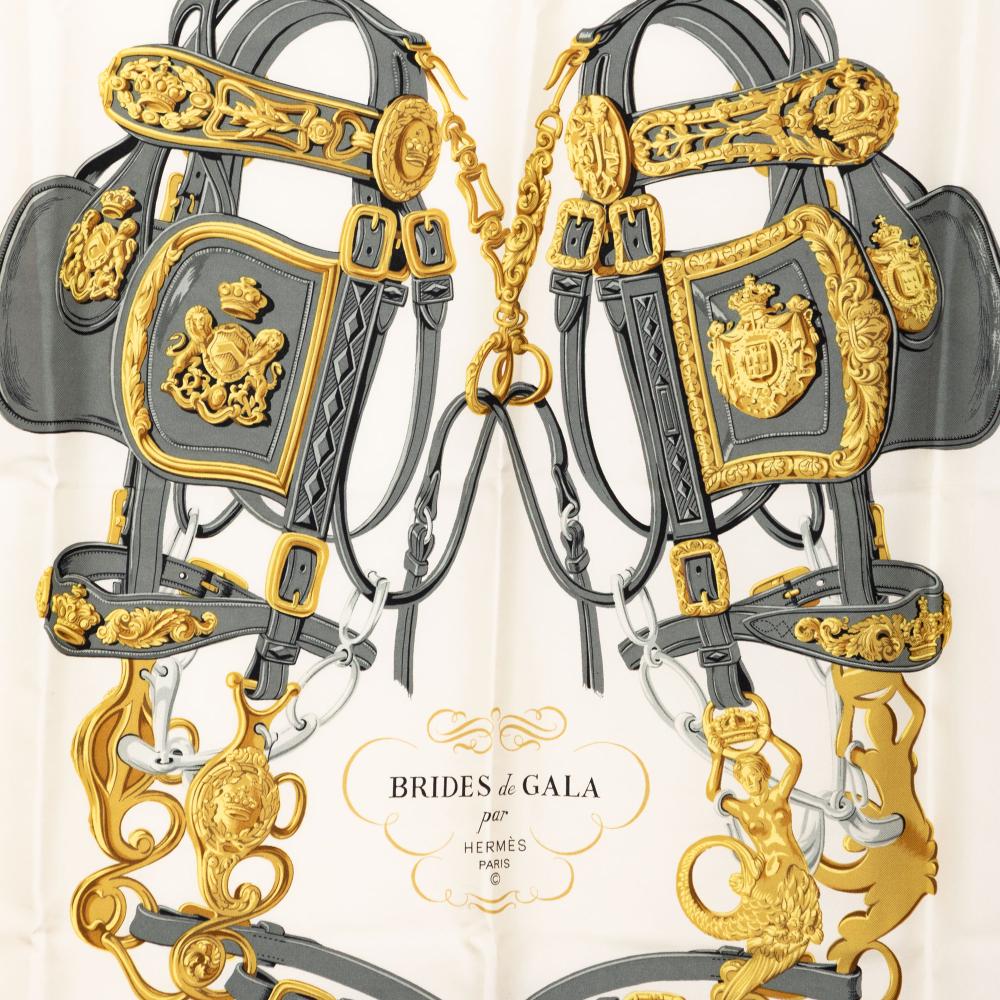 Hermès AB Hermès White Ivory with Red Silk Fabric Brides de Gala Scarf France