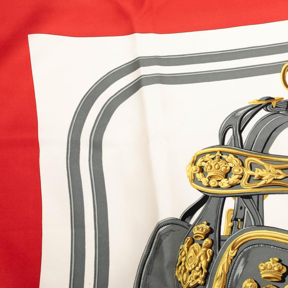 Hermès AB Hermès White Ivory with Red Silk Fabric Brides de Gala Scarf France