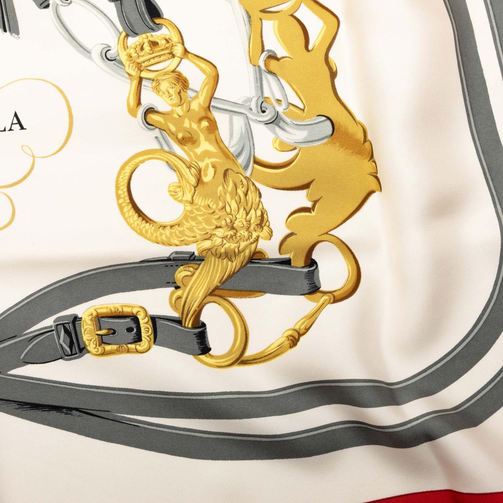 Hermès AB Hermès White Ivory with Red Silk Fabric Brides de Gala Scarf France