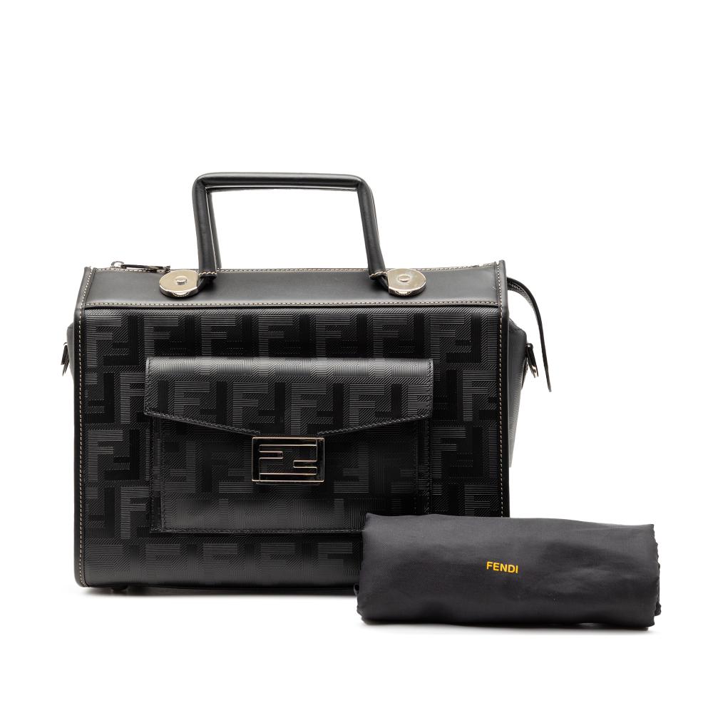 Fendi B Fendi Black Coated Canvas Fabric Zucca Soft Trunk Satchel Italy