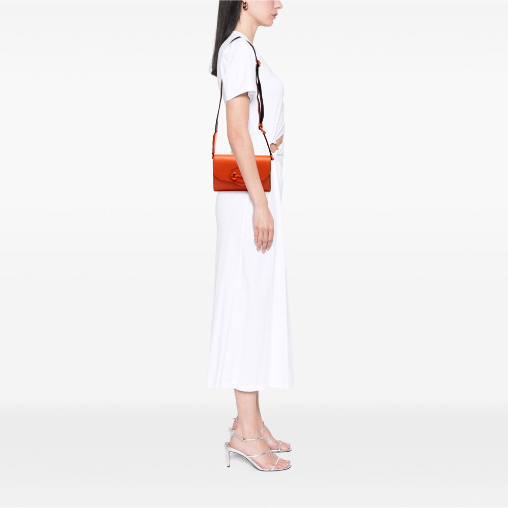Gucci B Gucci Orange Dark Orange Calf Leather Mini Horsebit 1955 Web Crossbody Italy