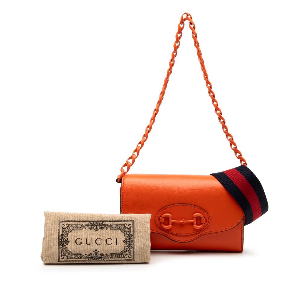 Gucci B Gucci Orange Dark Orange Calf Leather Mini Horsebit 1955 Web Crossbody Italy