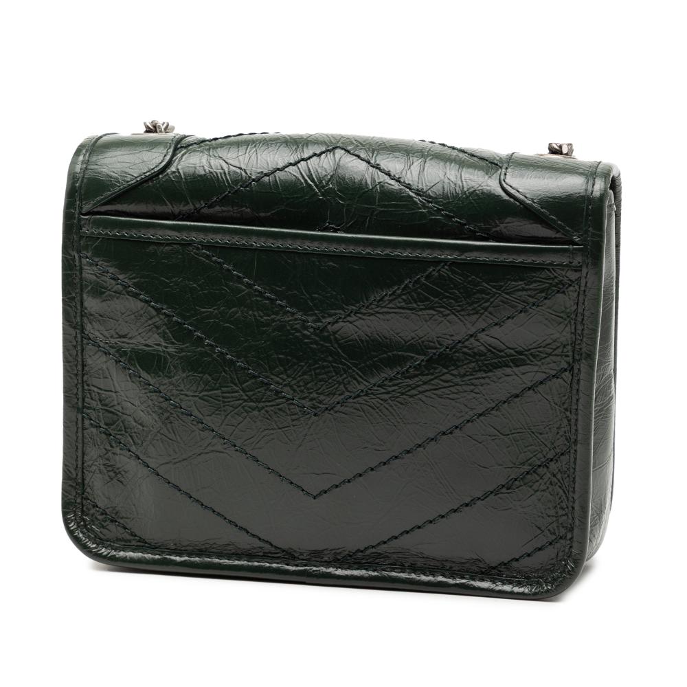 Saint Laurent AB Saint Laurent Green Dark Green Calf Leather Crinkled skin Niki Wallet on Chain Italy