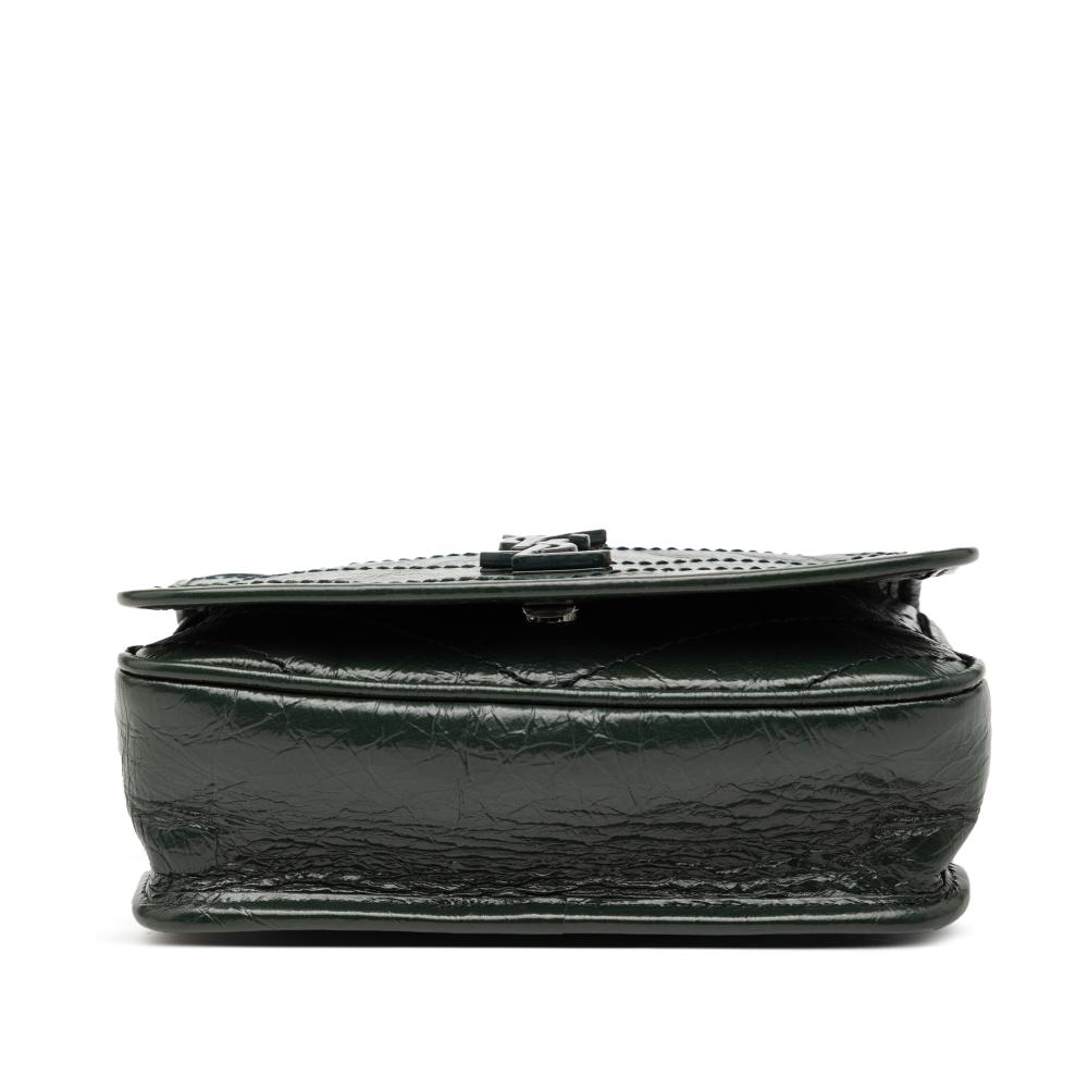 Saint Laurent AB Saint Laurent Green Dark Green Calf Leather Crinkled skin Niki Wallet on Chain Italy