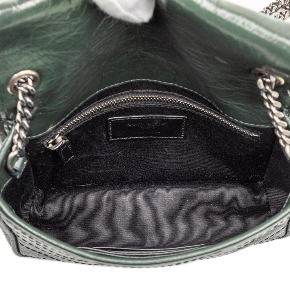 Saint Laurent AB Saint Laurent Green Dark Green Calf Leather Crinkled skin Niki Wallet on Chain Italy