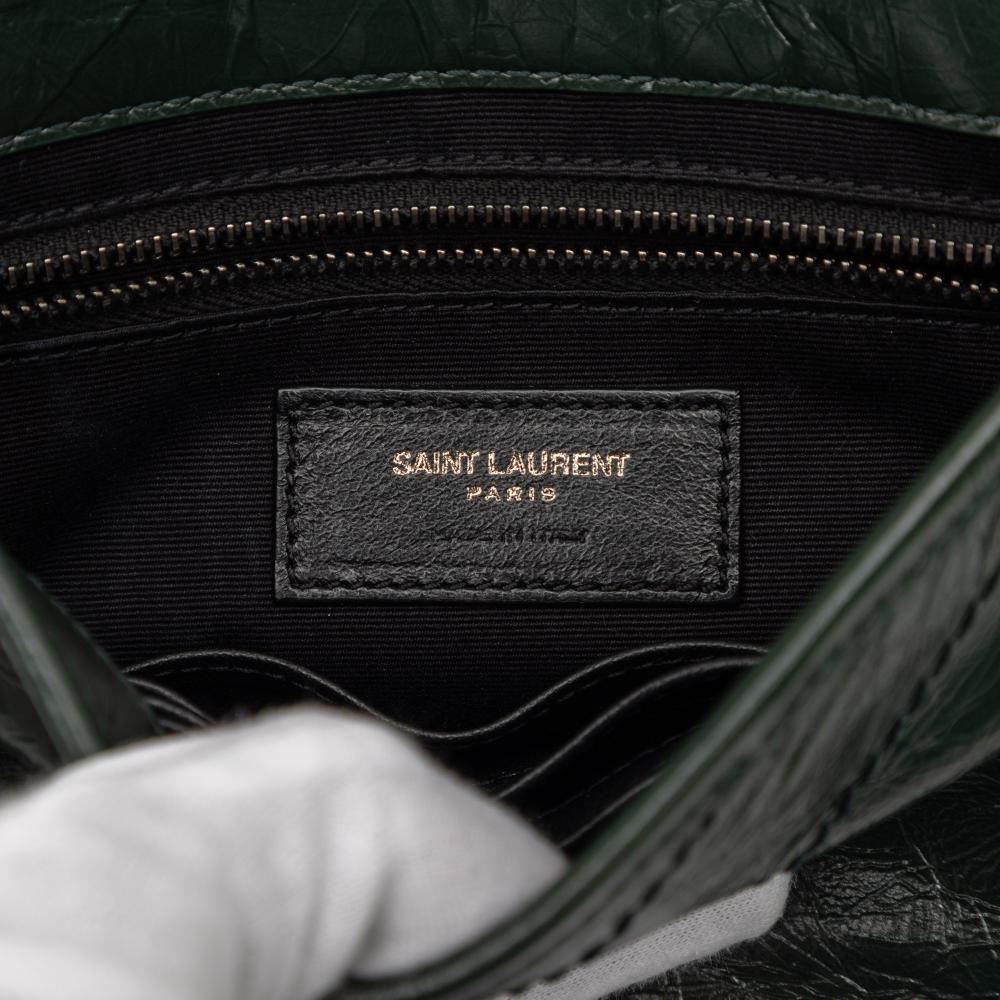Saint Laurent AB Saint Laurent Green Dark Green Calf Leather Crinkled skin Niki Wallet on Chain Italy